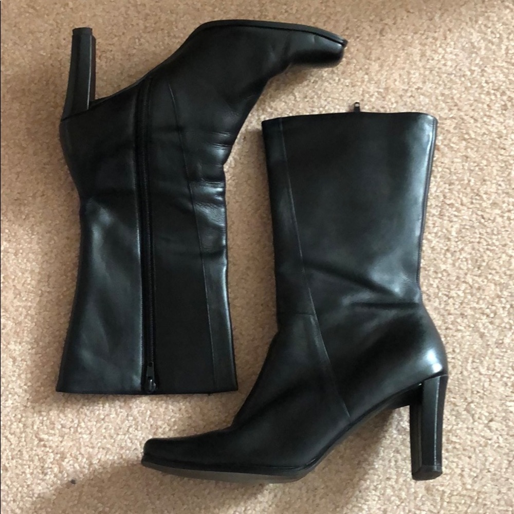 Genuine leather 3 1/2 inch heel boots.
